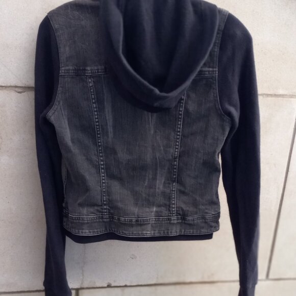 American Eagle Ladies Hoodie Sweat Jeans Jacket in Slack (S) - Picture 9 of 15